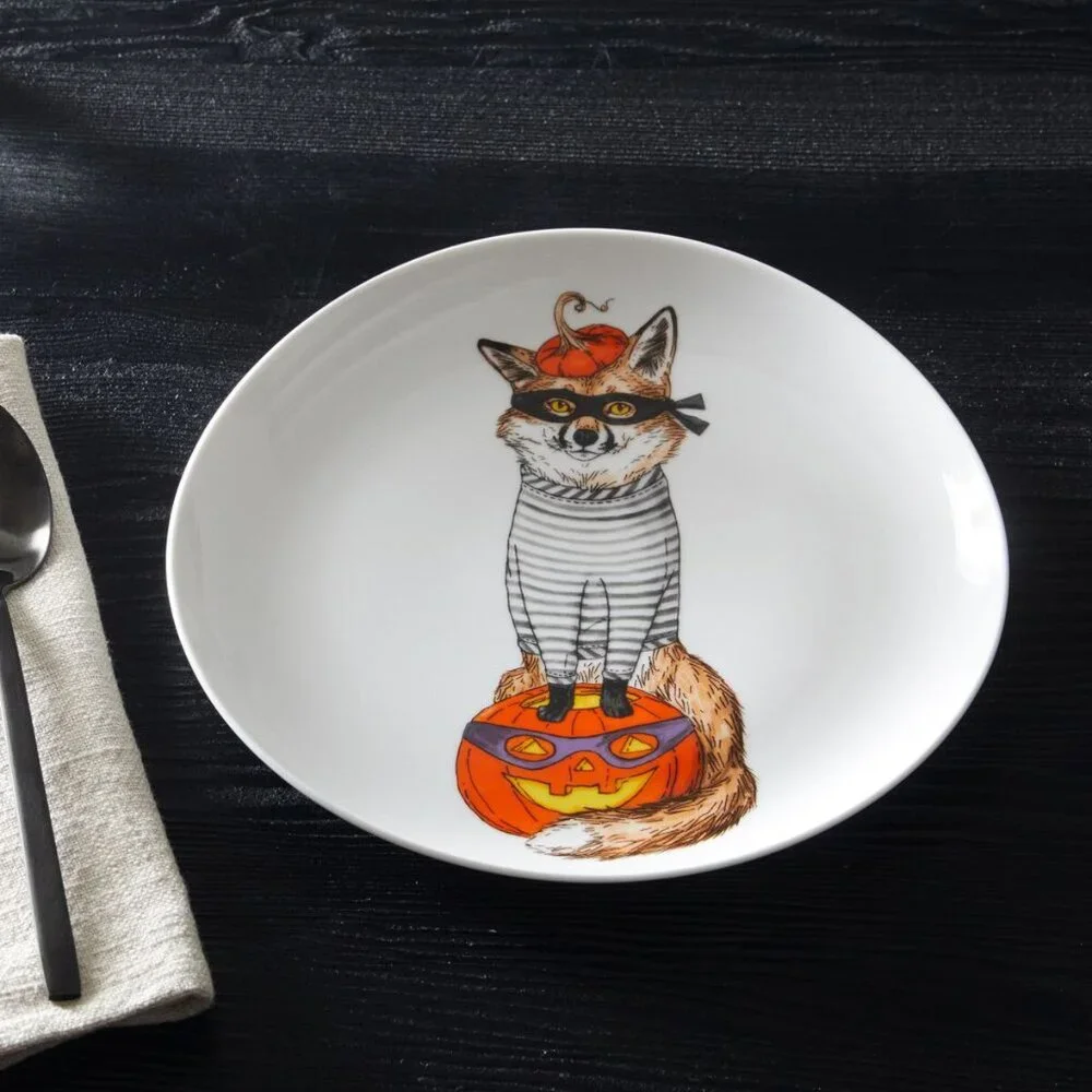 NEW West Elm Halloween Dapper Animals Salad Plate - Fox